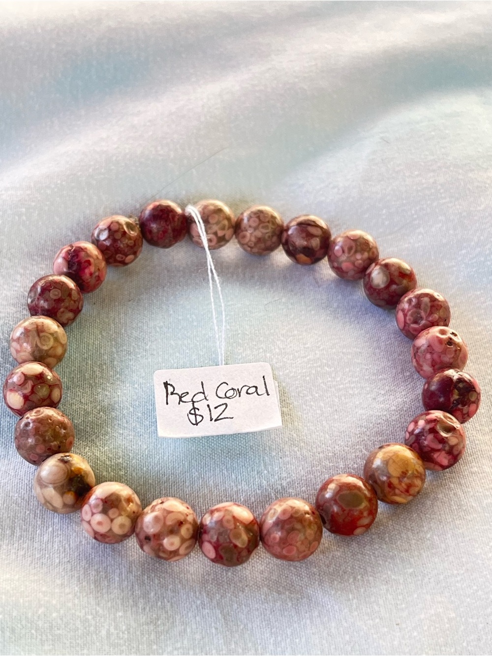 Handcrafted Red Coral Beaded Stretch Bracelet -